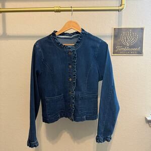 Women's Draper James Denim Blue Jean Button Front Jacket Ruffle Trim Size XL NEW
